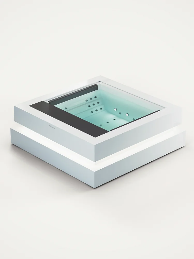 Cube spa — Alba acrylic interior with Grey Storm Solid Surface exterior furniture