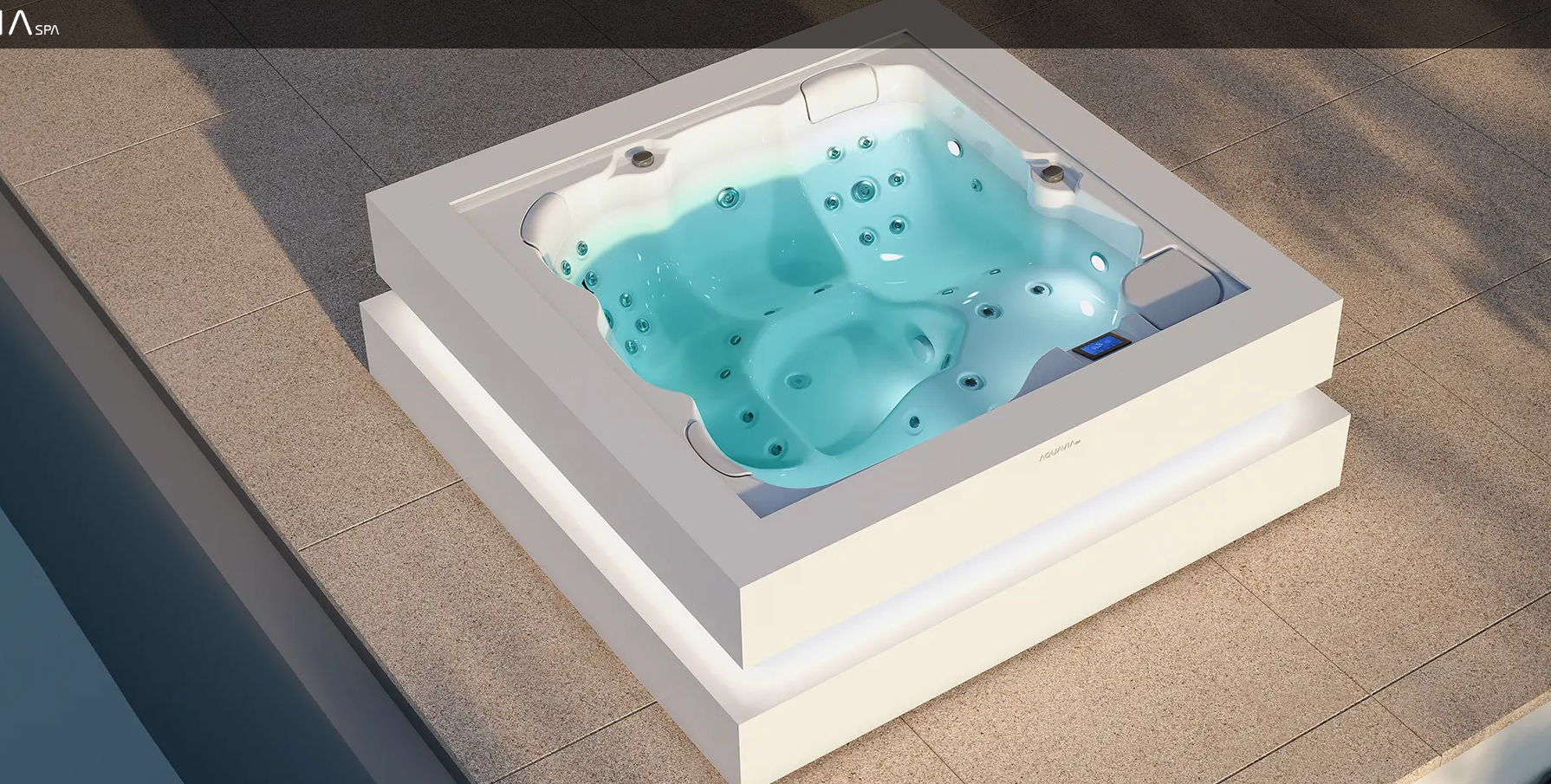Cube Ergo spa installed flush into a stone terrace, seen from above